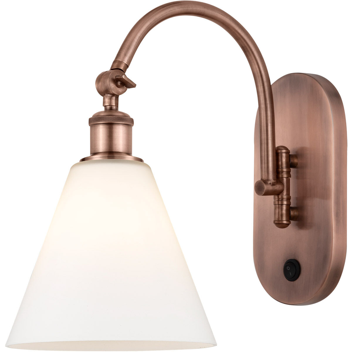 Ballston Cone LED 8 inch Antique Copper Sconce Wall Light in Matte White Glass