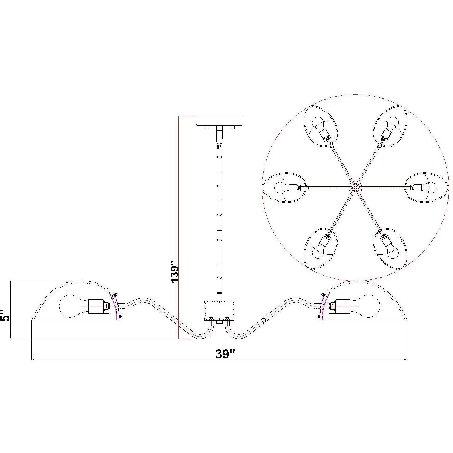Breton 6 Light 39 inch Matte Black Chandelier Ceiling Light