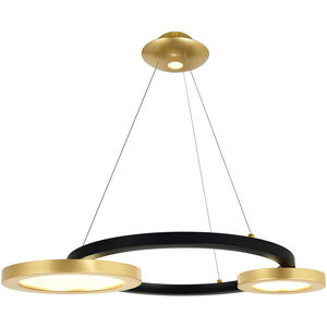 Deux Lunes LED 20 inch Brass and Pearl Black Down Chandelier Ceiling Light
