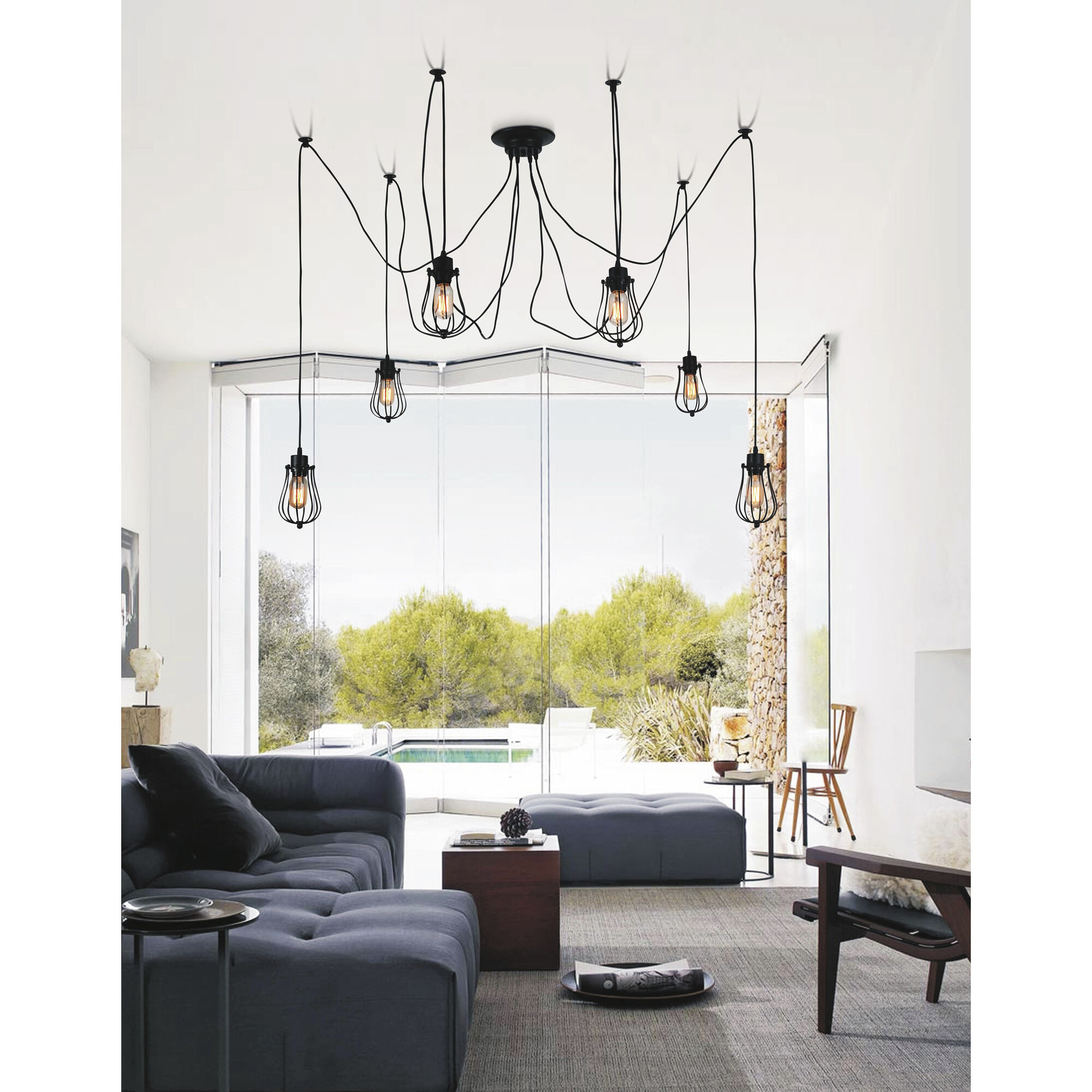 Tomaso 6 Light 28 inch Black Multi Light Pendant Ceiling Light