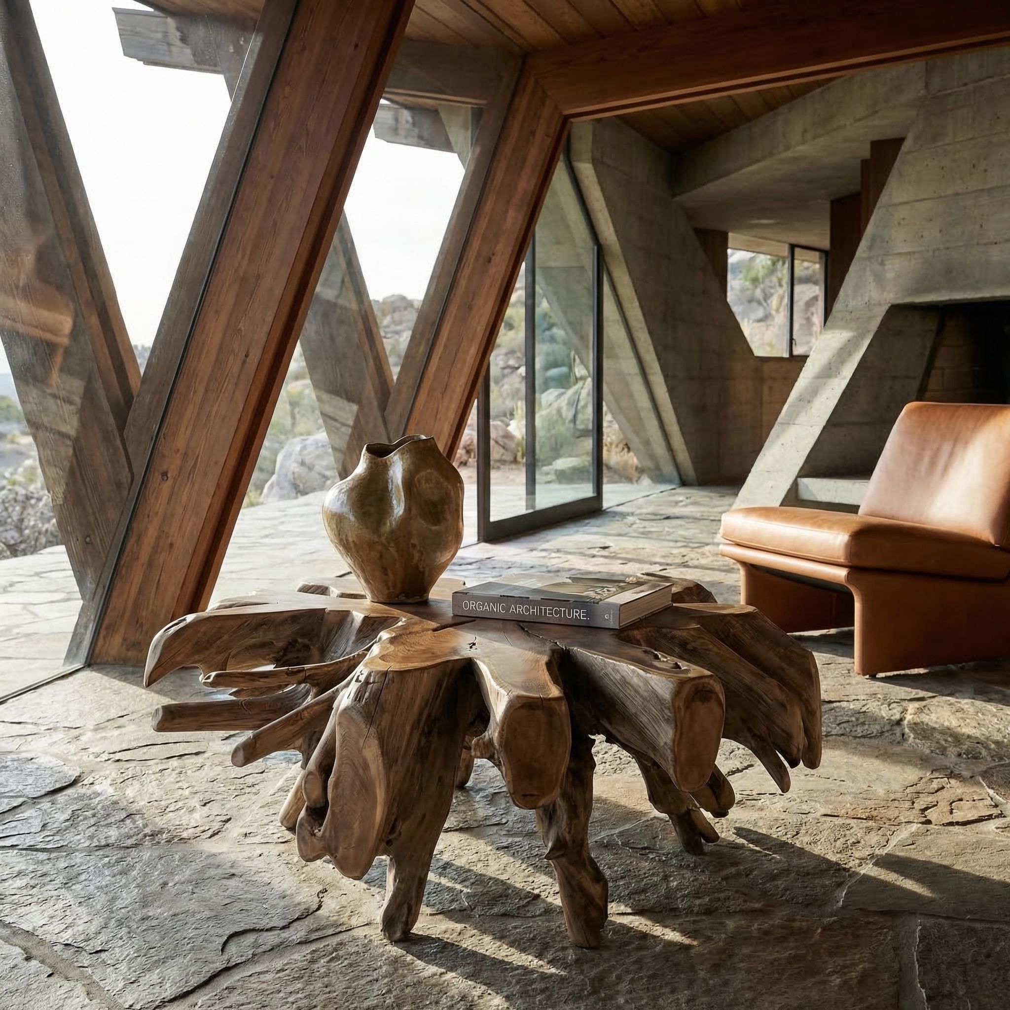 Teak Root Clear Coat Semi - Multilayered Coffee Table