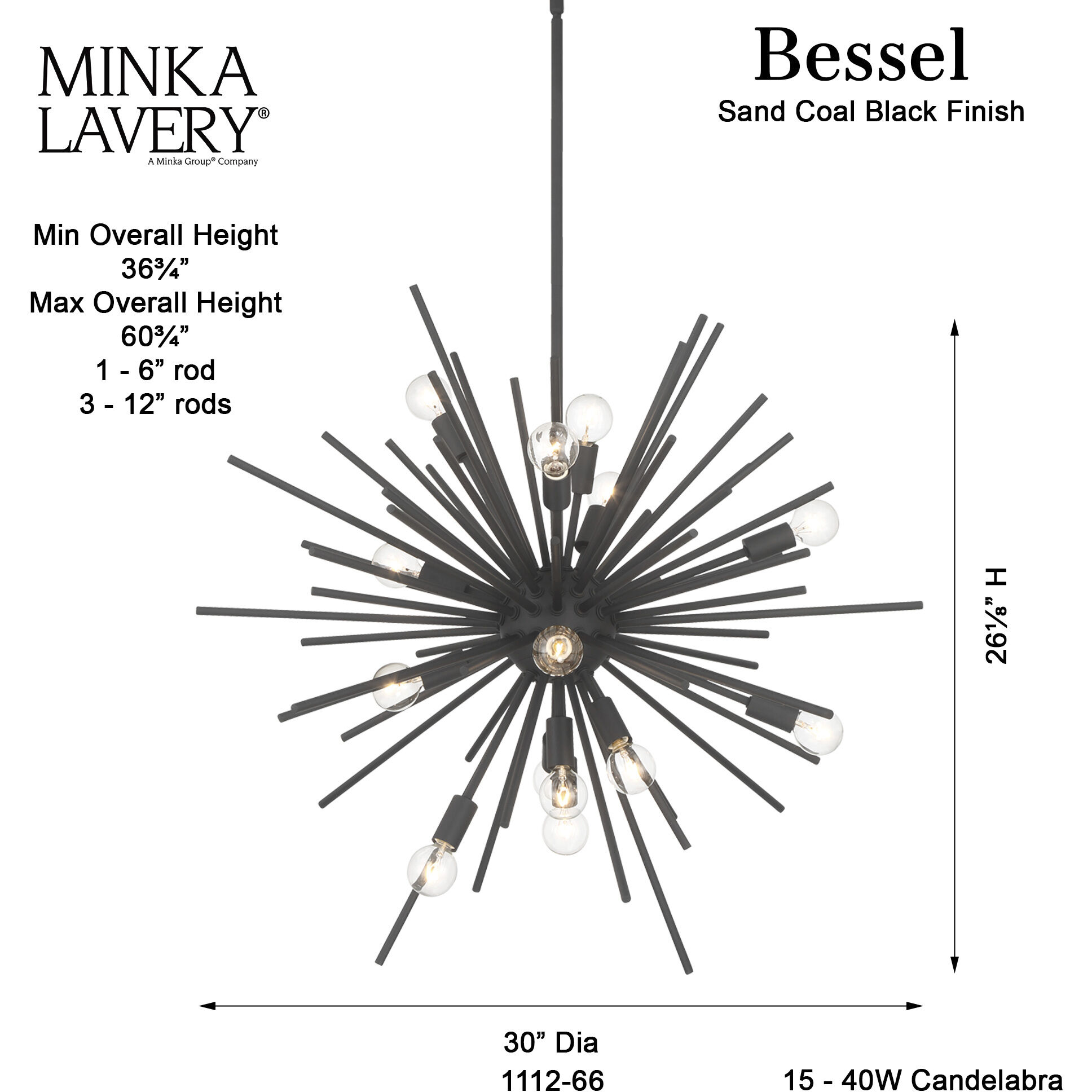 Bessel 15 Light 30 inch Sand Coal Pendant Ceiling Light