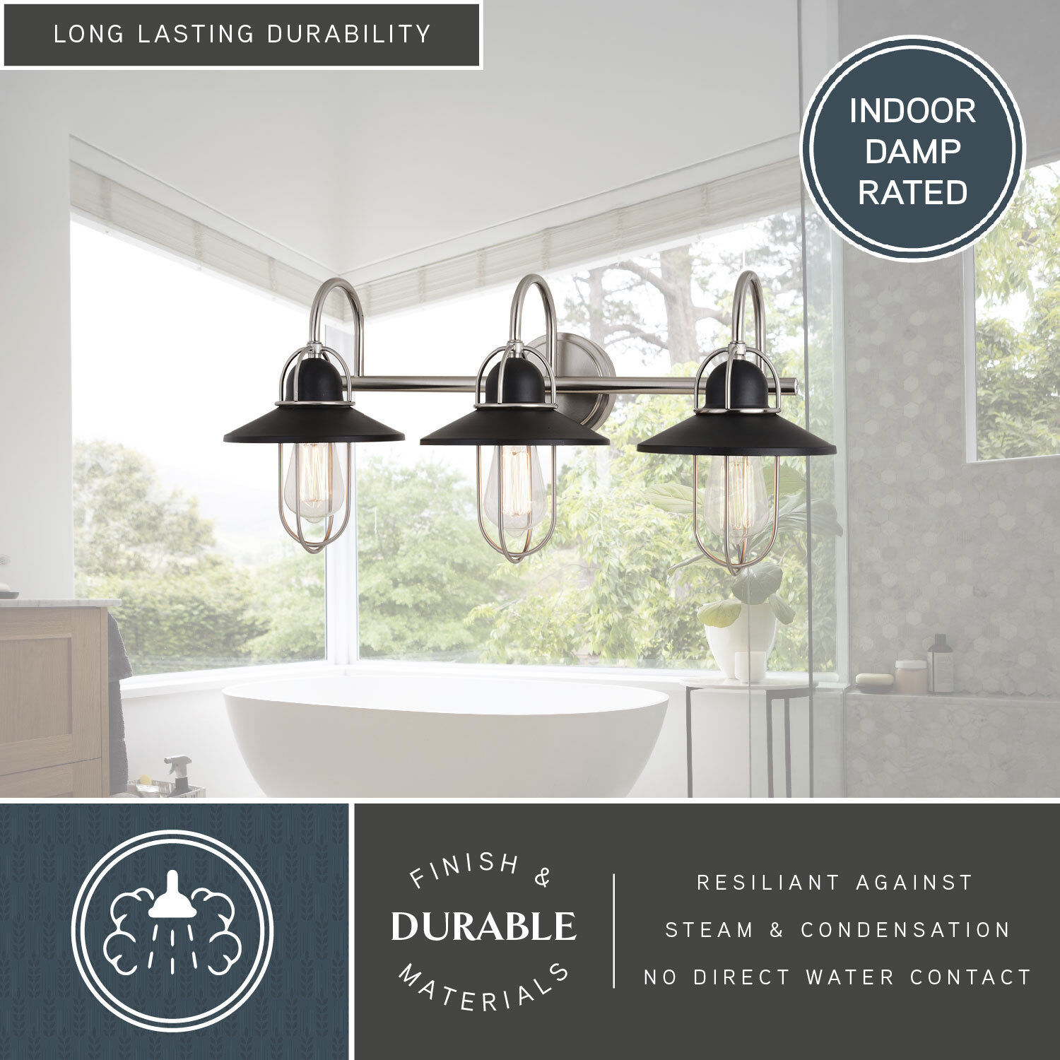 Galena 3 Light 25.25 inch Matte Black and Satin Nickel Bathroom Light Wall Light