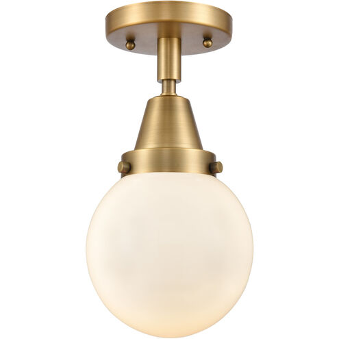 Franklin Restoration Beacon LED 6 inch Brushed Brass Flush Mount Ceiling Light in Matte White Glass