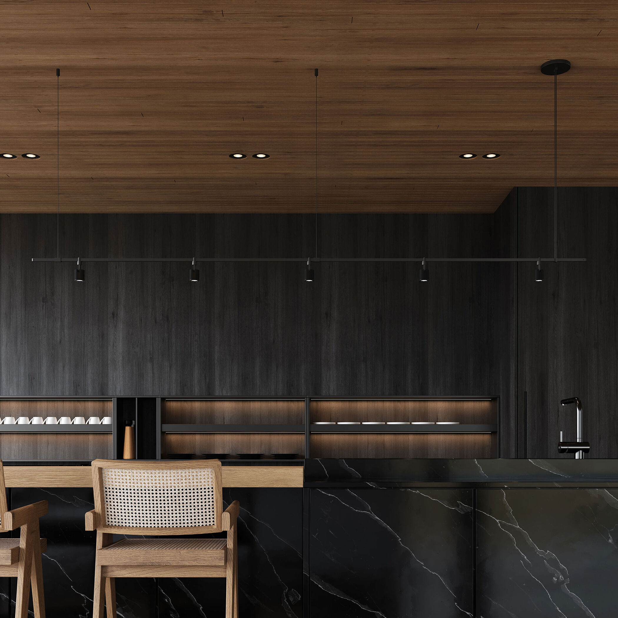 Suspenders LED 97 inch Satin Black Pendant Ceiling Light