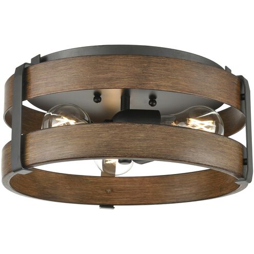 Fort Garry 3 Light Graphite and Ironwood on Metal Flush Mount Ceiling Light