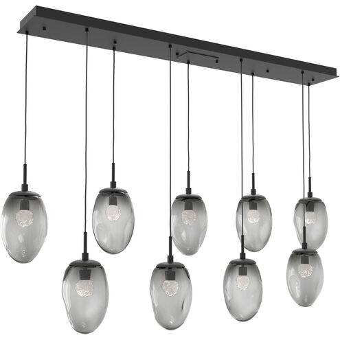 Meteo LED LED Matte Black Linear Pendant Ceiling Light in 2700K LED, Floret Inner - Smoke Outer, Multi-Port