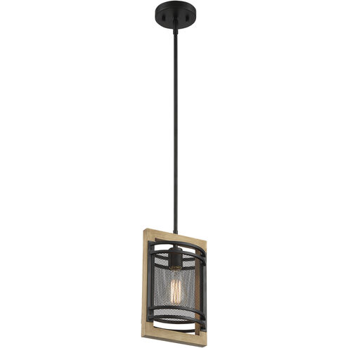 Atelier 1 Light 7.5 inch Black and Honey Wood Pendant Ceiling Light