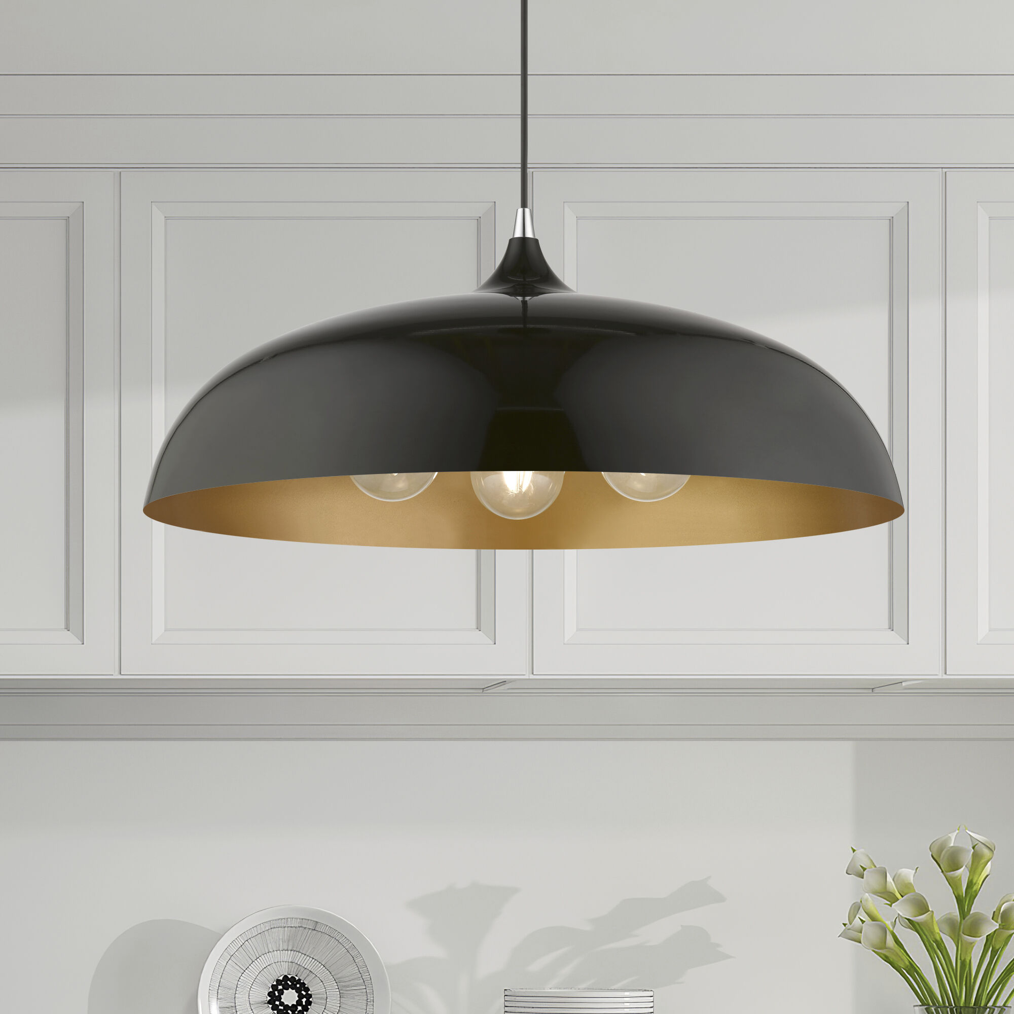 Amador 3 Light 24 inch Shiny Black with Polished Chrome Accents Pendant Ceiling Light, Large