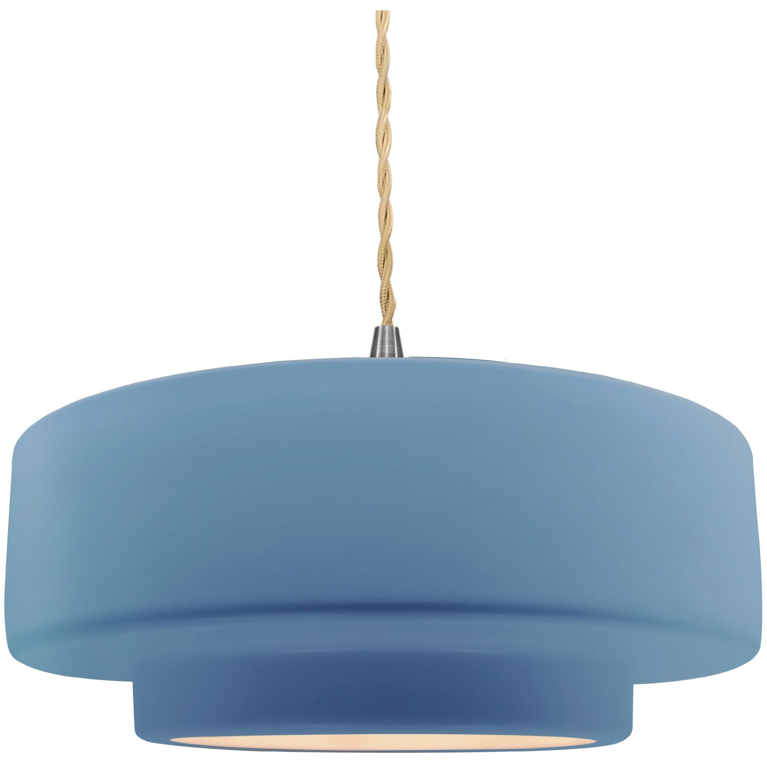 Radiance Collection - Tier Pendant Ceiling Light in Brushed Nickel, Replaceable Bulb, Beige Twist Cord, Sky Blue, 14.5W x 5.25H, Form+Finish+Function