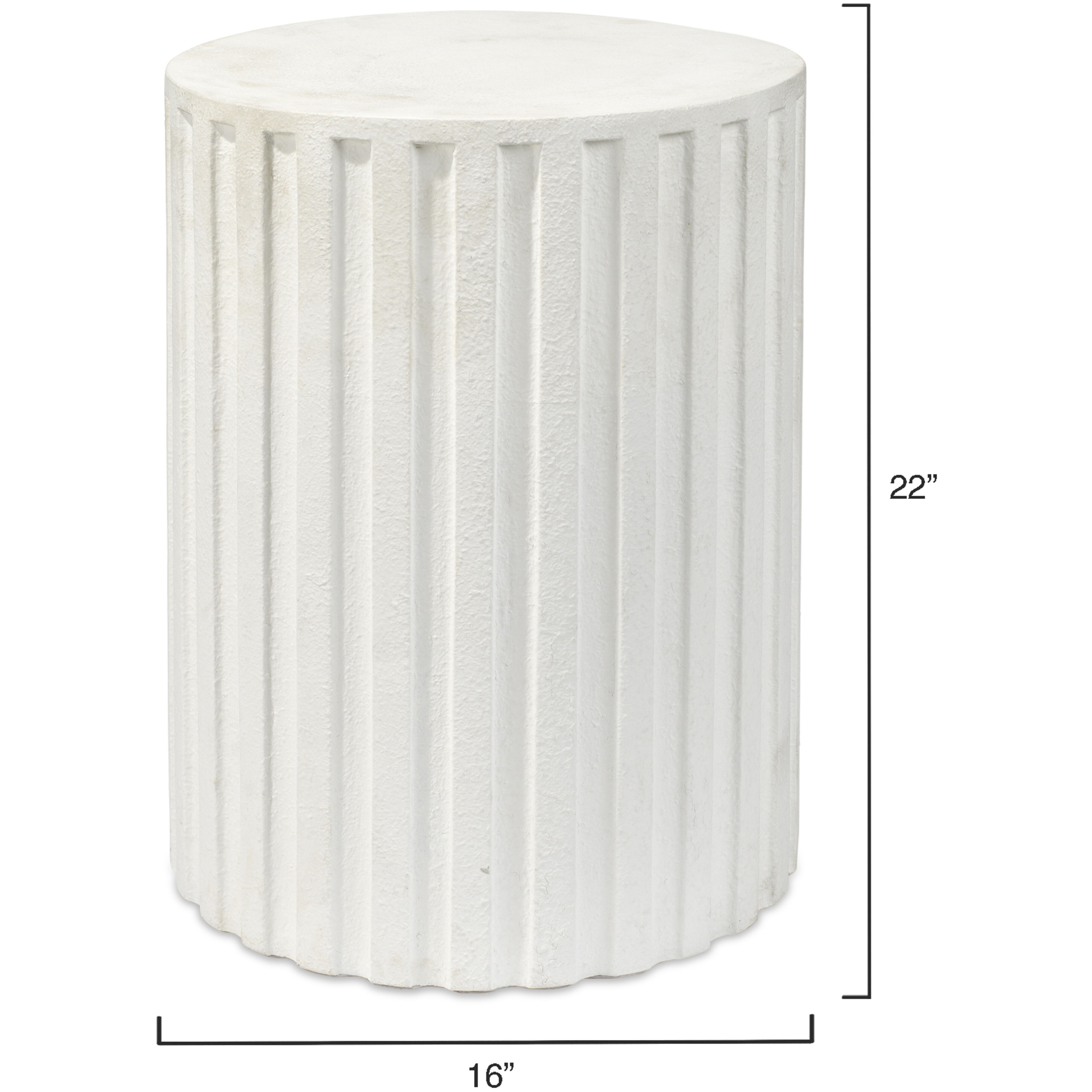 Fluted Column 22 X 16 inch White Concrete Side Table