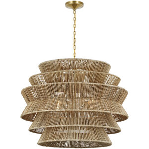 Chapman & Myers Antigua LED 42 inch Antique-Burnished Brass and Natural Abaca Drum Chandelier Ceiling Light, XL