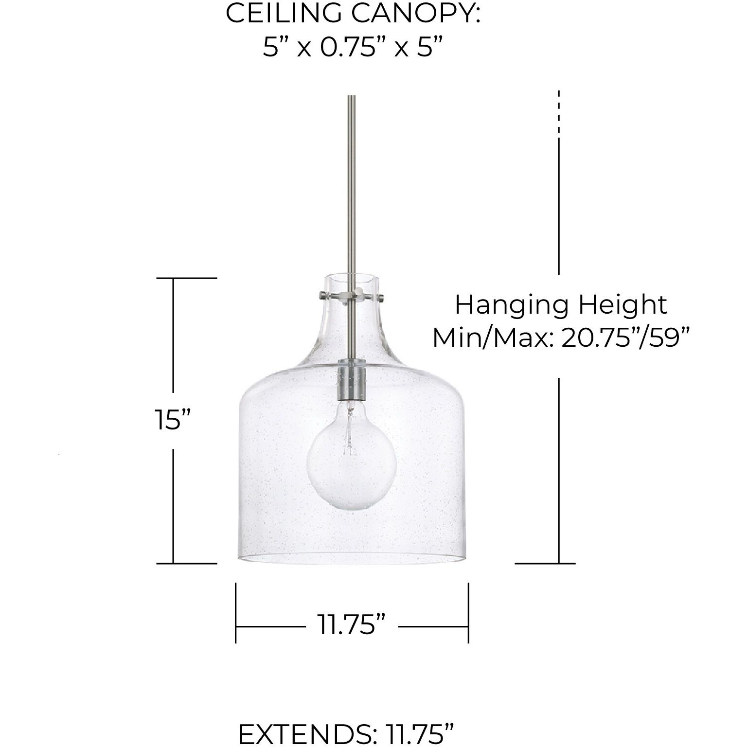 Elijah 1 Light 11.75 inch Brushed Nickel Pendant Ceiling Light