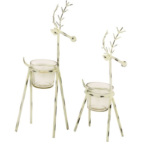 Reindeer Antique Zinc with Clear Holiday Candleholder