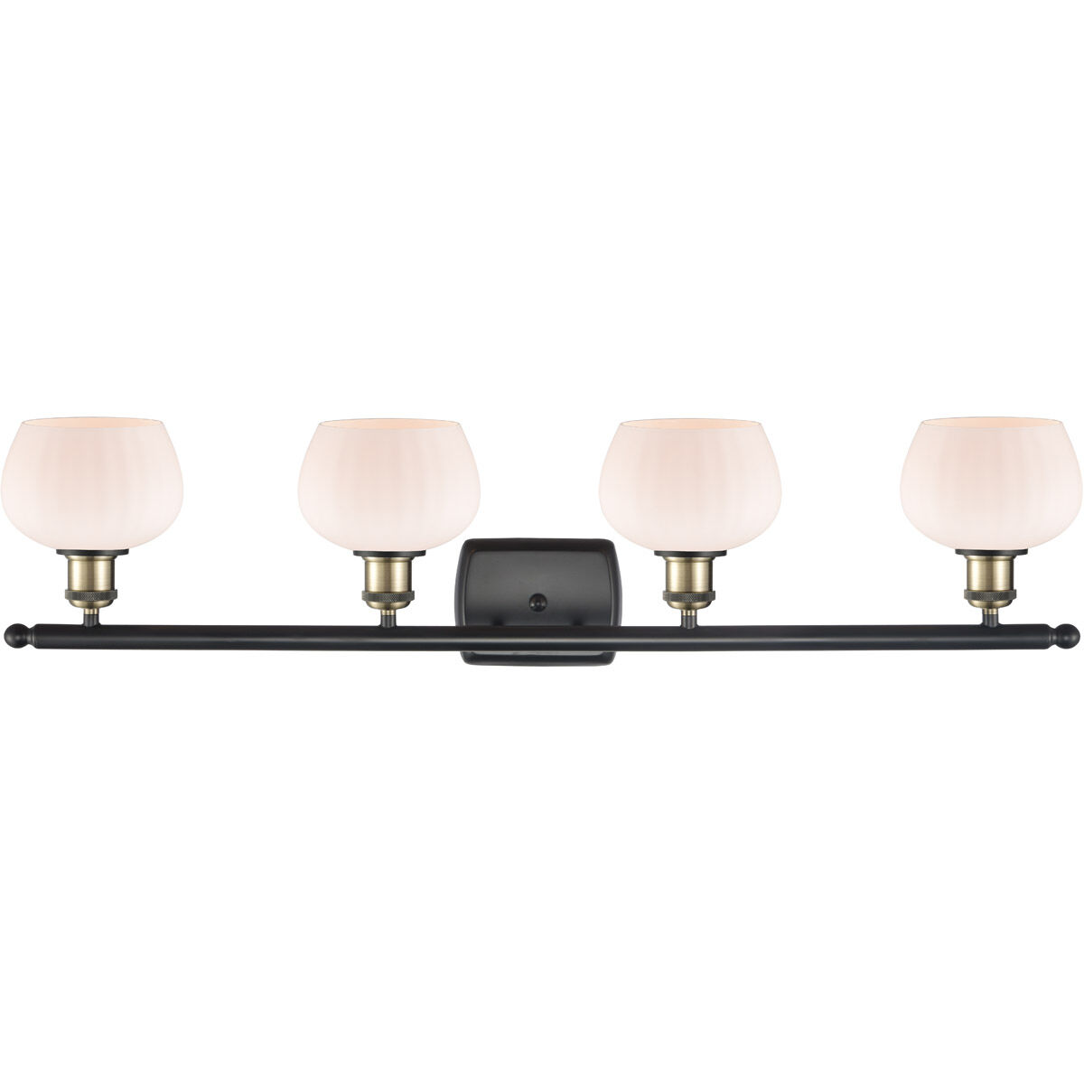 Ballston Fenton 4 Light 36 inch Black Antique Brass Bath Vanity Light Wall Light in Matte White Glass, Ballston