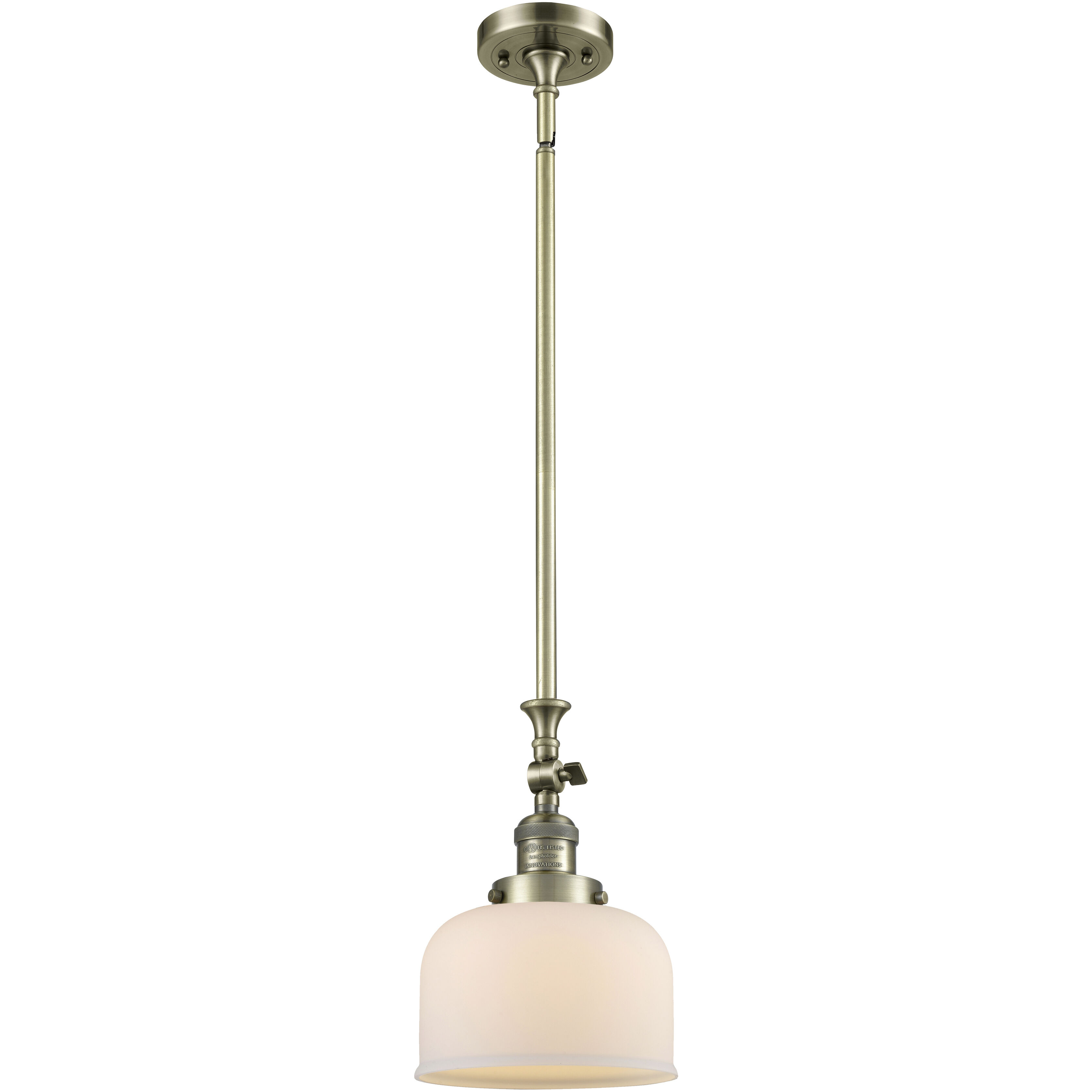 Franklin Restoration Bell LED 8 inch Antique Brass Mini Pendant Ceiling Light in Matte White, Franklin Restoration
