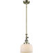 Franklin Restoration Bell LED 8 inch Antique Brass Mini Pendant Ceiling Light in Matte White, Franklin Restoration