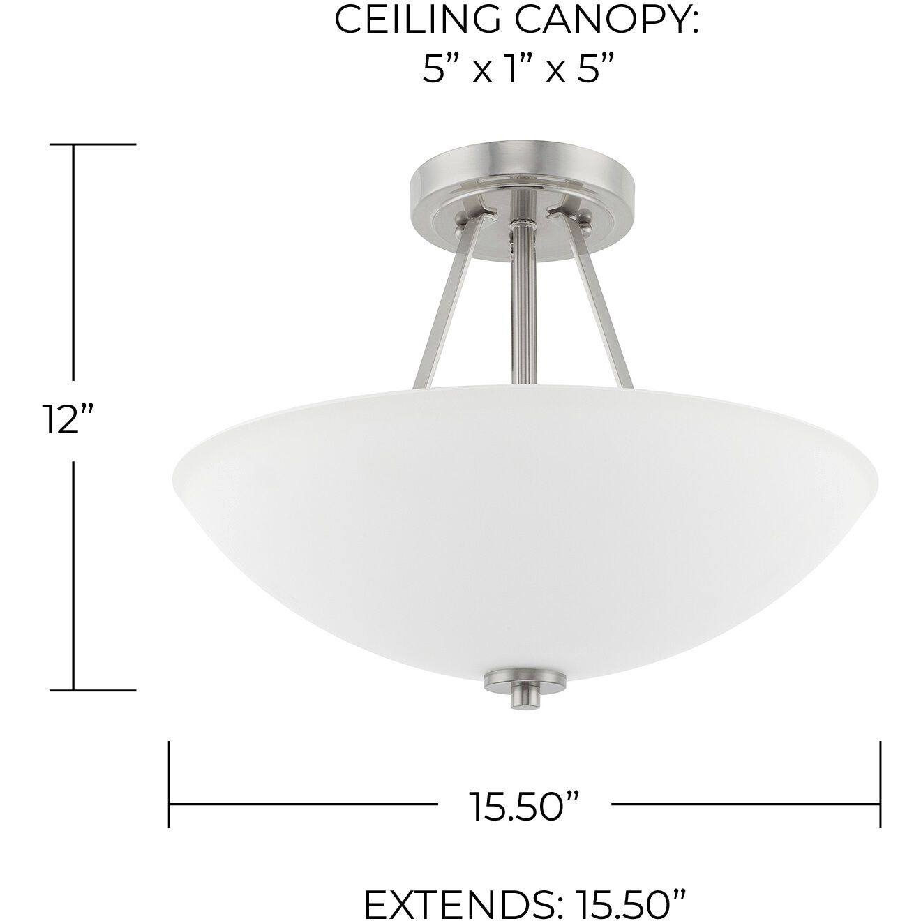 Elijah 2 Light 16 inch Brushed Nickel Semi-Flush Mount Ceiling Light