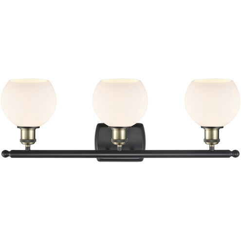 Ballston Athens 3 Light 26 inch Black Antique Brass Bath Vanity Light Wall Light in Matte White Glass