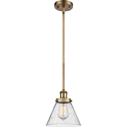 Ballston Large Cone LED 8 inch Brushed Brass Pendant Ceiling Light in Seedy Glass