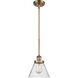 Ballston Large Cone LED 8 inch Brushed Brass Pendant Ceiling Light in Seedy Glass