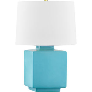 Hawley 21 inch 15.00 watt Aged Brass and Ceramic Gloss Turquoise Table Lamp Portable Light