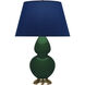 Double Gourd 31 inch 150.00 watt Jungle Glazed Ceramic with Antique Natural Brass Table Lamp Portable Light in Navy with Gray