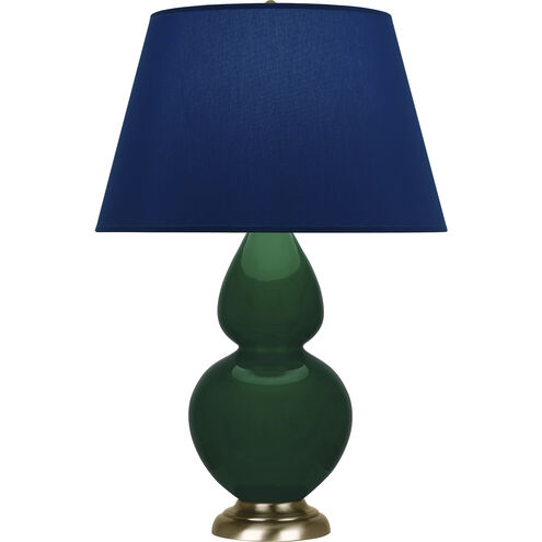 Double Gourd 31 inch 150.00 watt Jungle Glazed Ceramic with Antique Natural Brass Table Lamp Portable Light in Navy with Gray