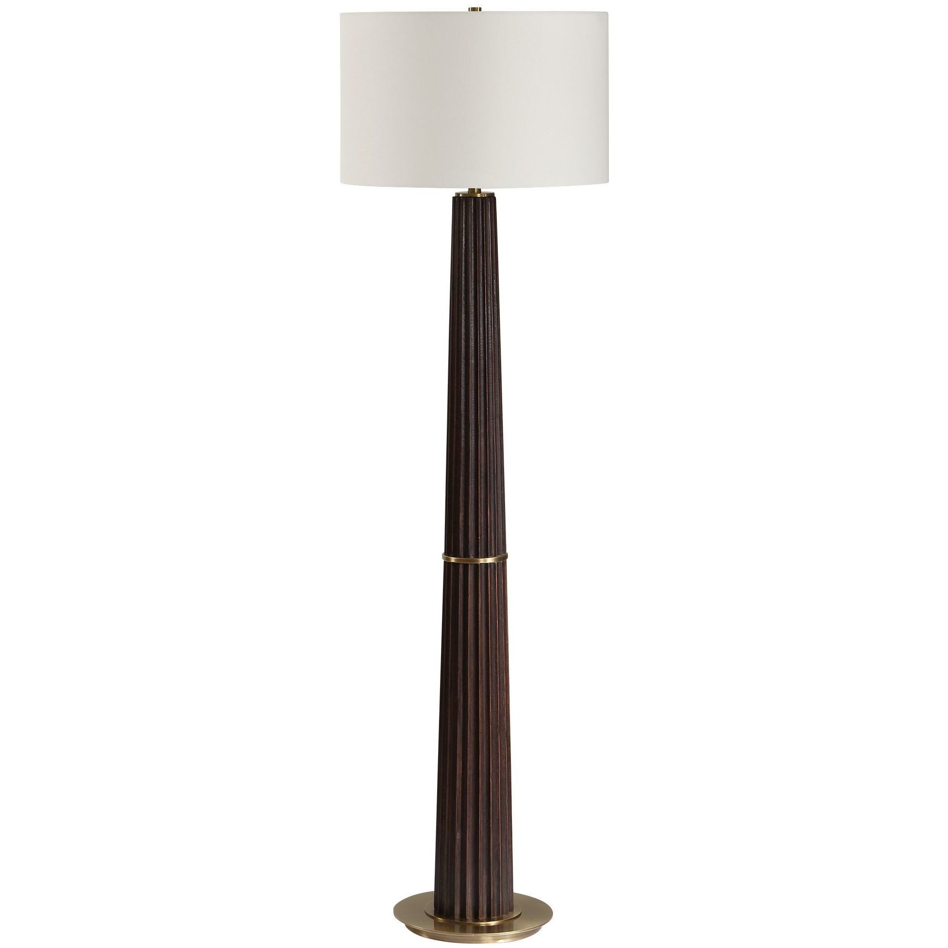 Forage 62.5 inch 150 watt Dark Oak Stained Wood and Antique Brass Floor Lamp Portable Light