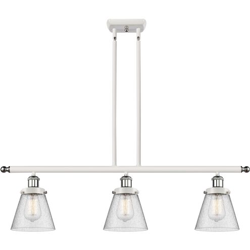 Ballston Small Cone 3 Light 36 inch White and Polished Chrome Island Light Ceiling Light in Seedy Glass