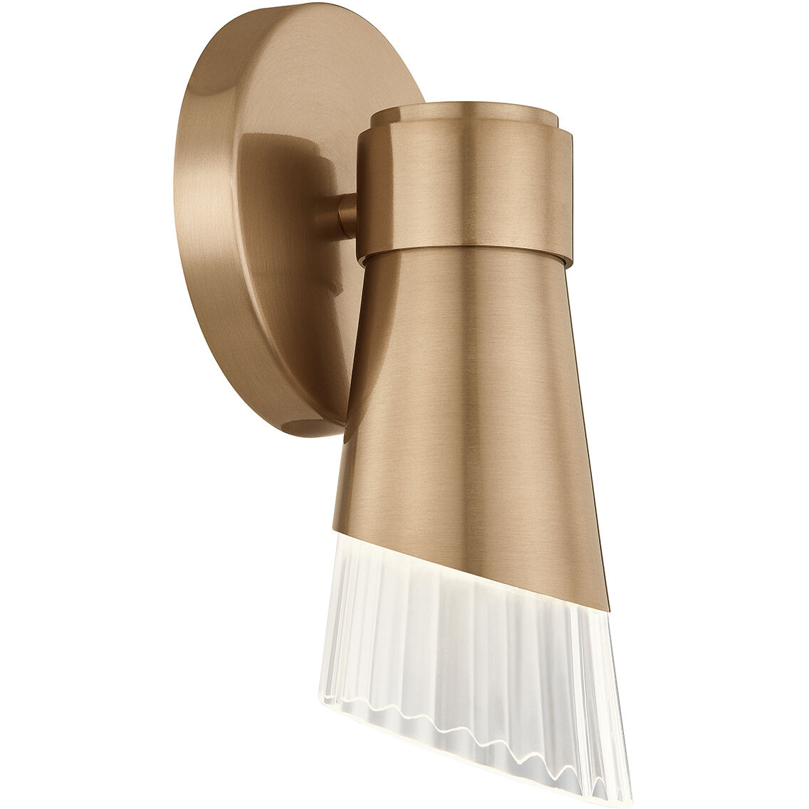 Fusion Collection - Lugano Family 1 Light 4.75 inch Brushed Brass and Ribbed Clear ADA Wall Sconce Wall Light, EVOLV