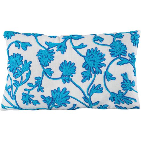 Floretta 26 X 5.5 inch White with Turquoise Lumbar Pillow