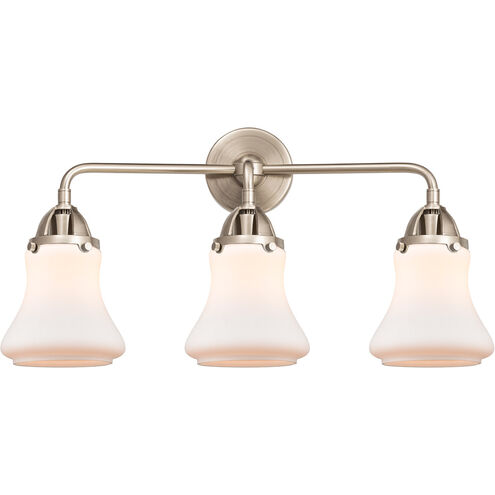 Nouveau 2 Bellmont 3 Light 24 inch Brushed Satin Nickel Bath Vanity Light Wall Light in Matte White Glass