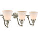 Franklin Restoration Small Cone 3 Light 28 inch Brushed Satin Nickel Bath Vanity Light Wall Light in Matte White Glass, Franklin Restoration