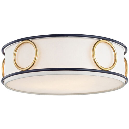 Jade 3 Light 16 inch Gold Leaf and Navy Flush Mount Ceiling Light