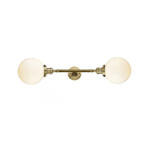 Franklin Restoration Large Beacon 2 Light 8 inch Brushed Brass Bath Vanity Light Wall Light in Matte White Glass, Franklin Restoration