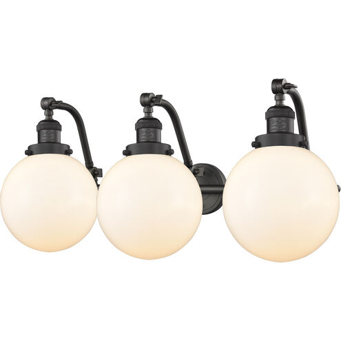 Franklin Restoration Large Beacon LED 28 inch Oil Rubbed Bronze Bath Vanity Light Wall Light in Matte White Glass, Franklin Restoration