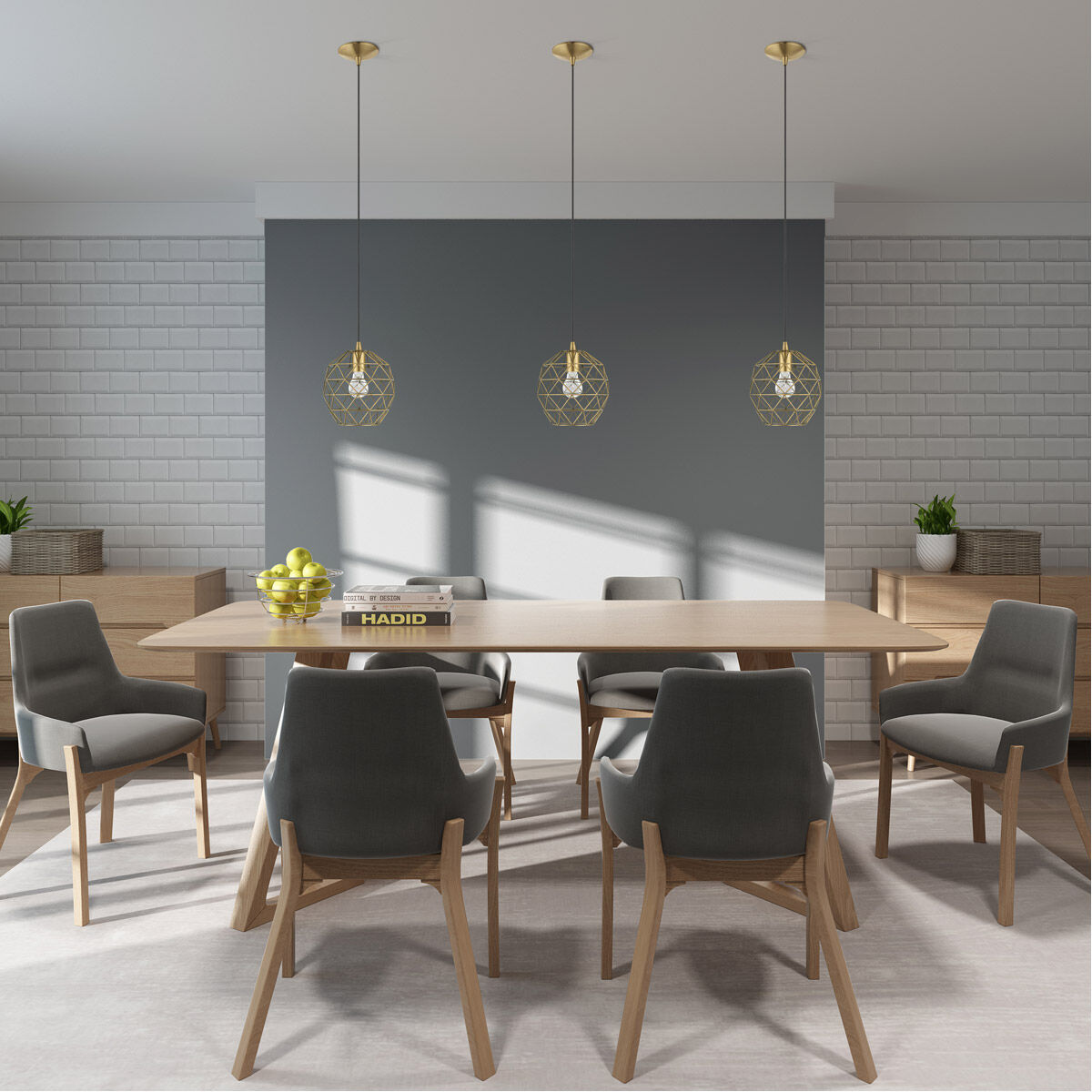 Geometric 1 Light 8 inch Antique Brass Mini Pendant Ceiling Light