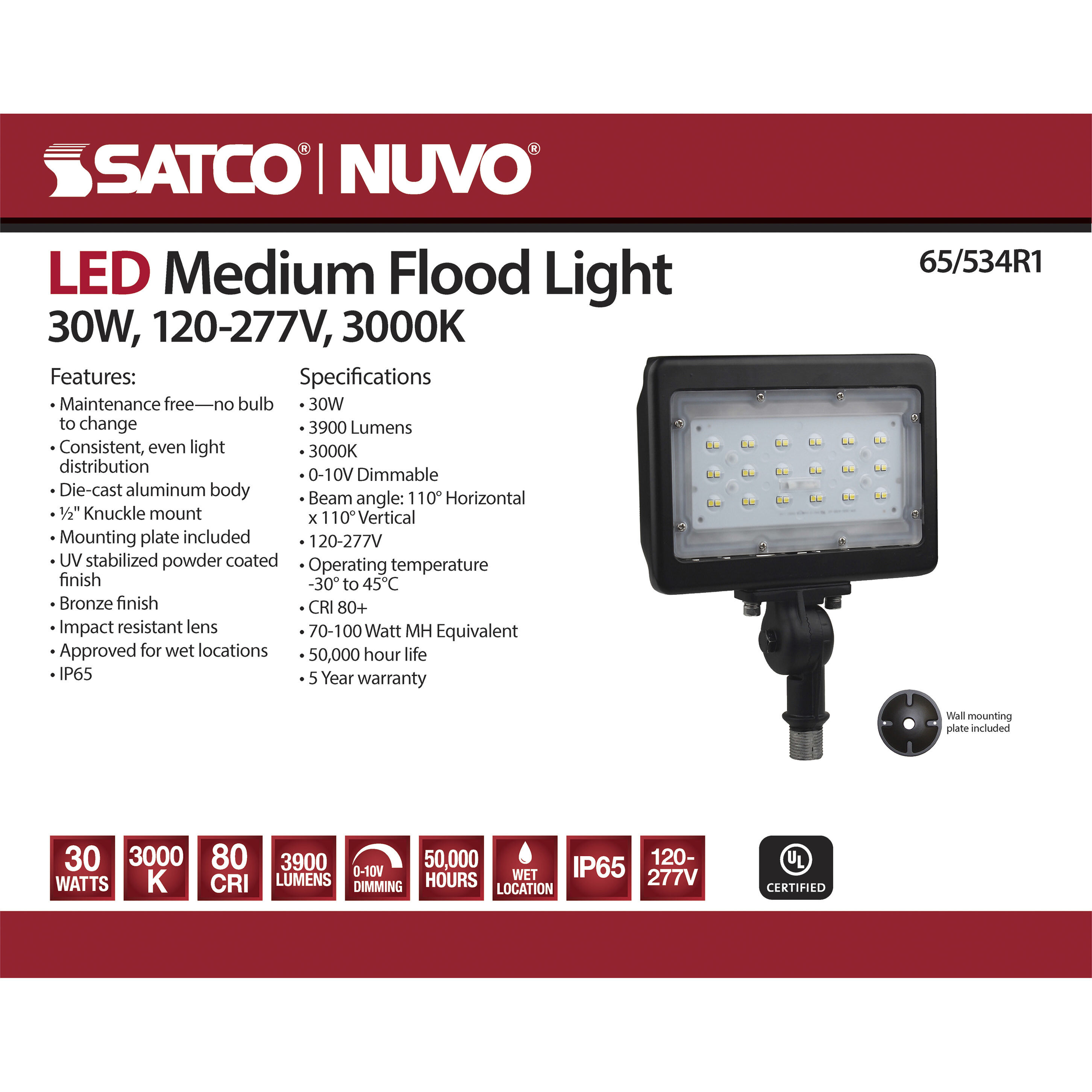 Brentwood LED 2 inch Bronze Flood Light 
