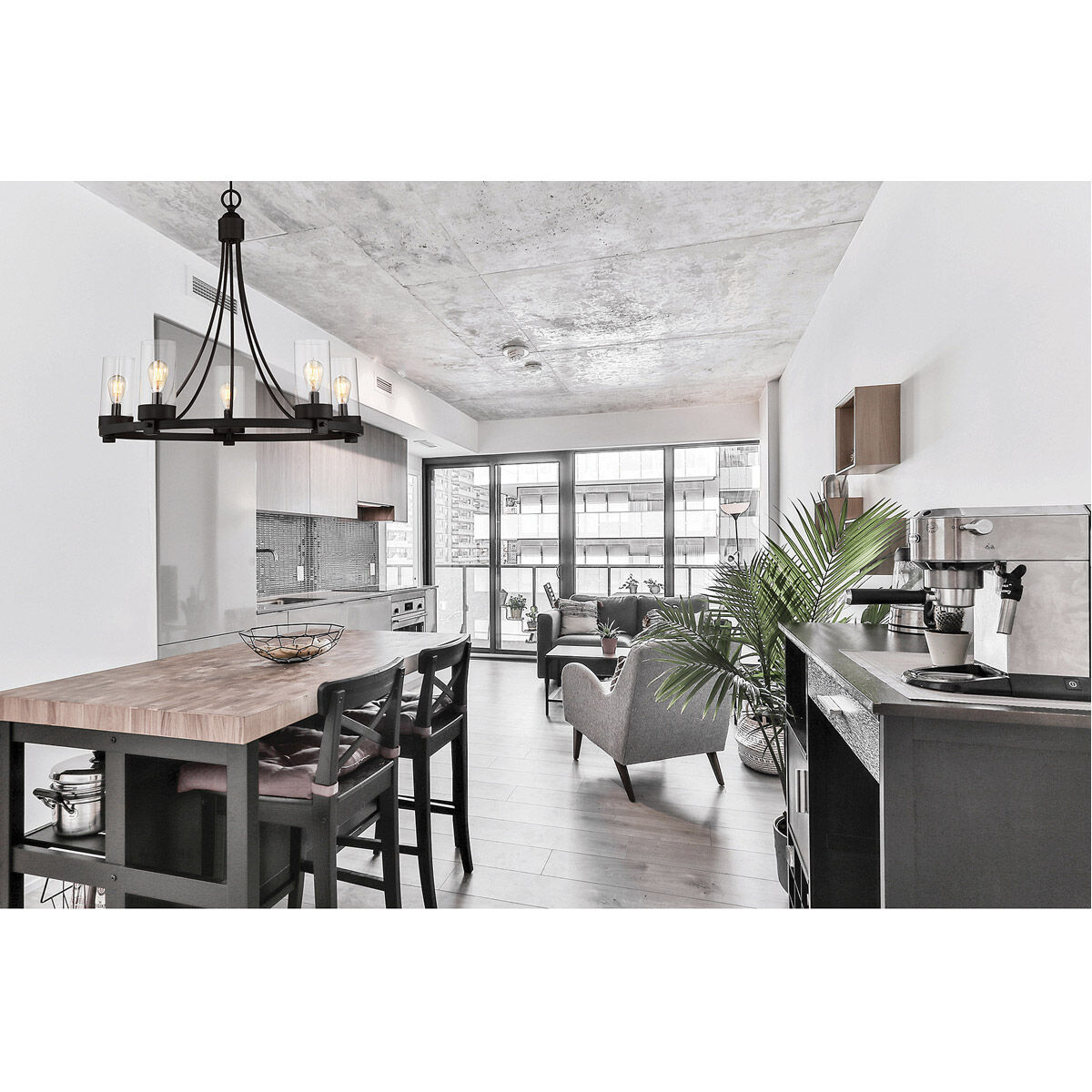 Modern 5 Light 26 inch Matte Black Chandelier Ceiling Light