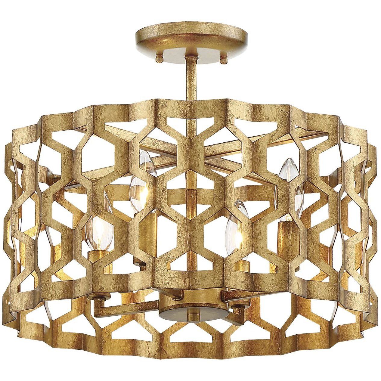 Coronade 4 Light 16 inch Pandora Gold Leaf Semi Flush Ceiling Light, Convertible To Pendant