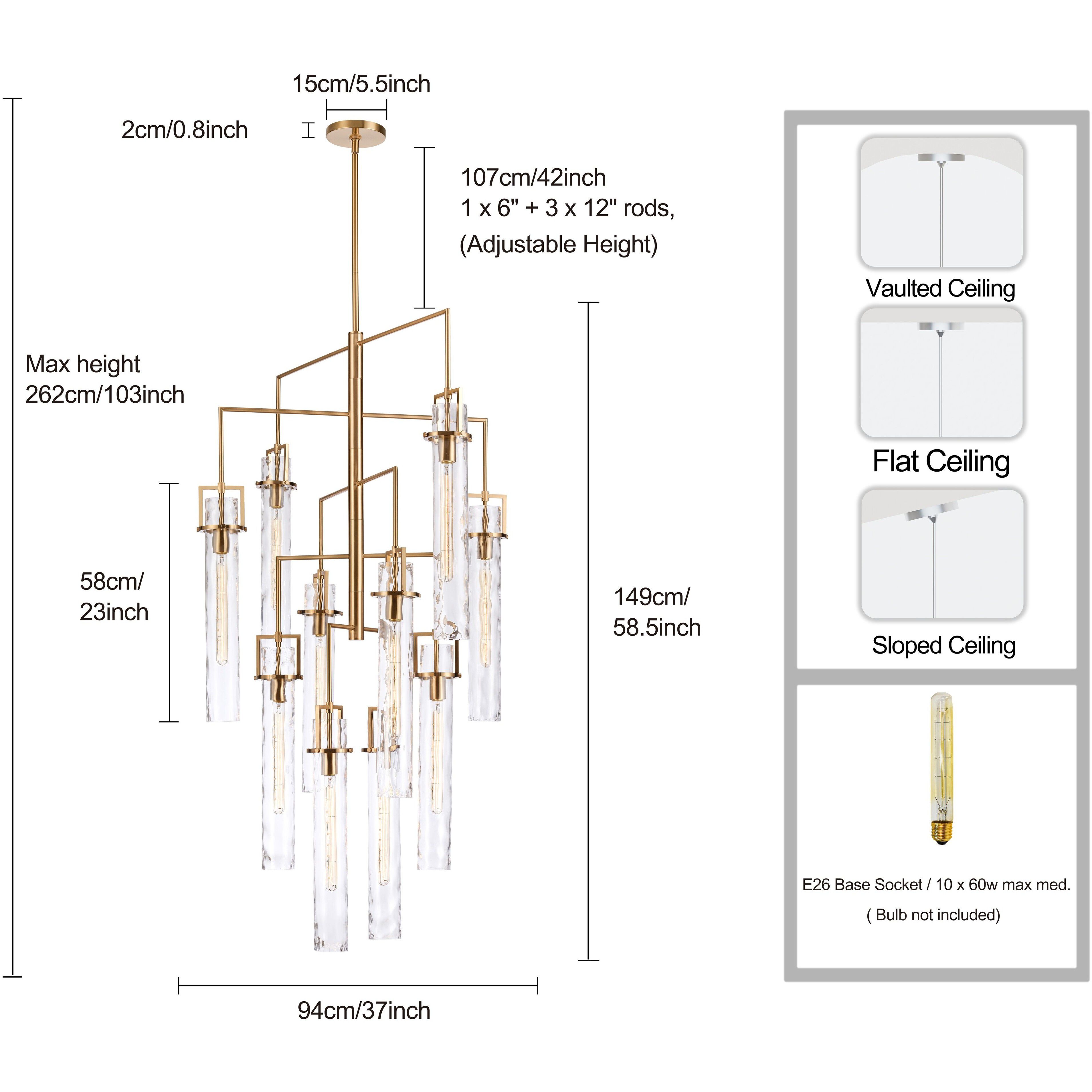 Jayden 10 Light 36 inch Lacquered Gold Chandelier Ceiling Light