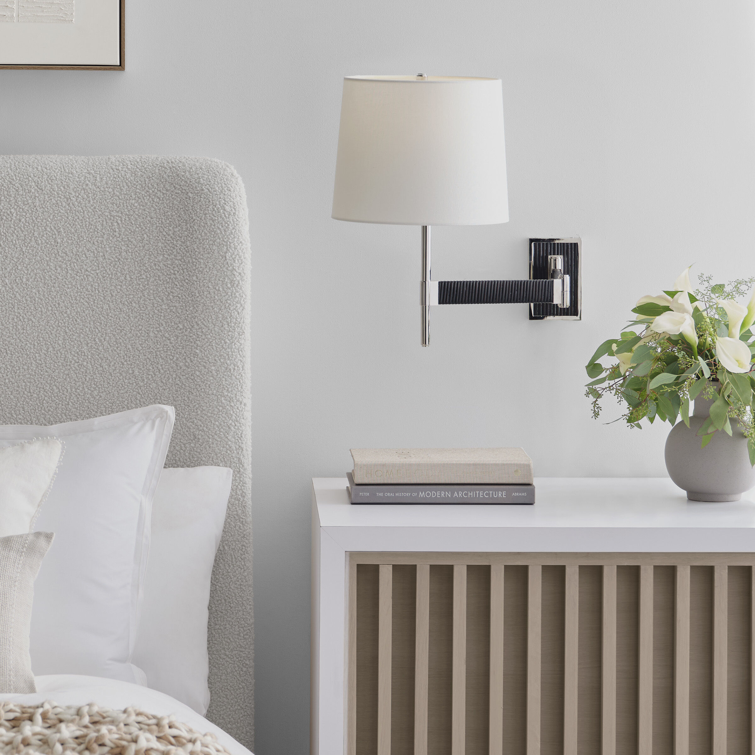 Suzanne Kasler Elle 22.25 inch 15.00 watt Polished Nickel and Black Rattan Swing Arm Sconce Wall Light