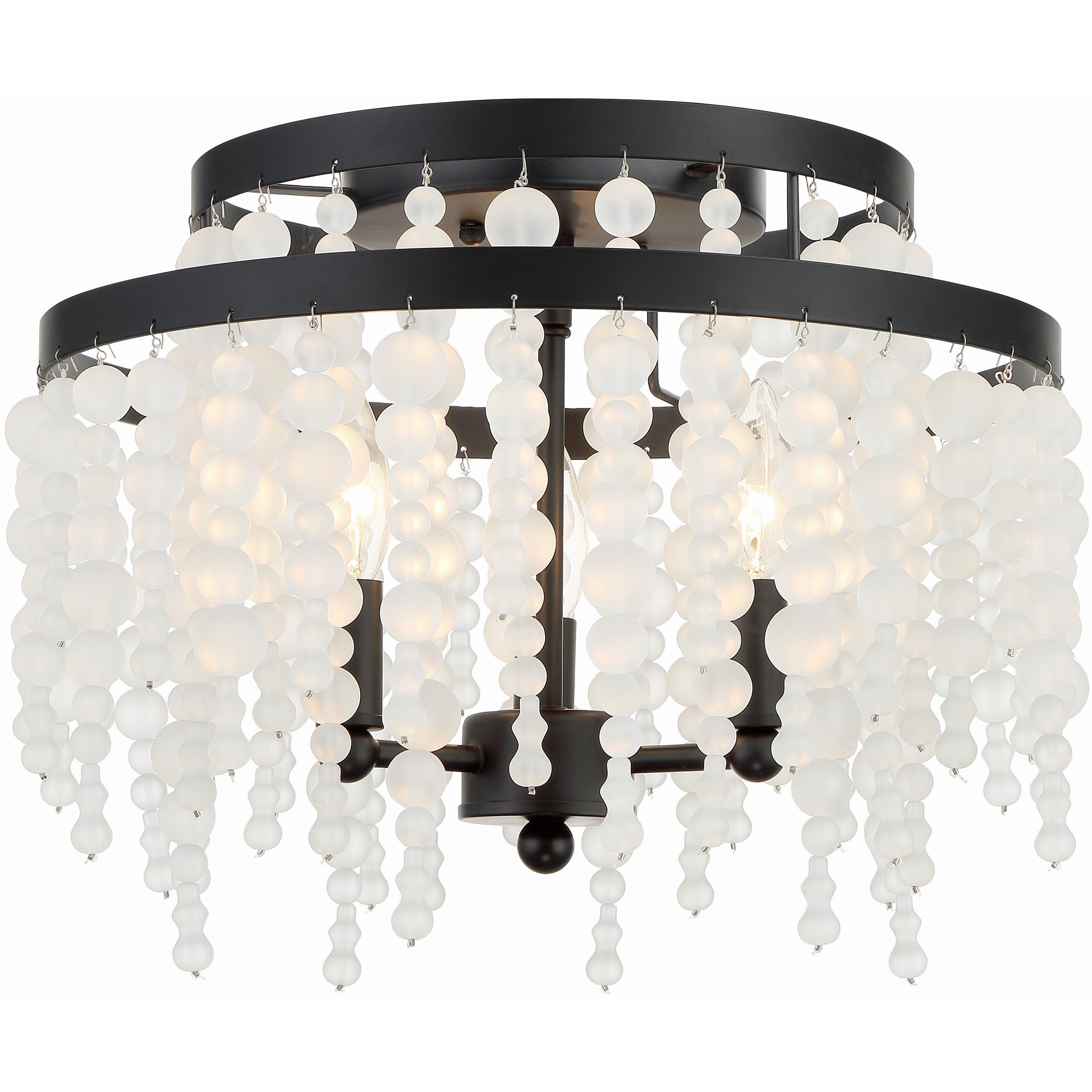 Poppy 3 Light 15 inch Matte Black Semi Flush Ceiling Light in Black Forged