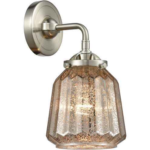 Nouveau Chatham LED 6 inch Brushed Satin Nickel Sconce Wall Light in Mercury Glass, Nouveau