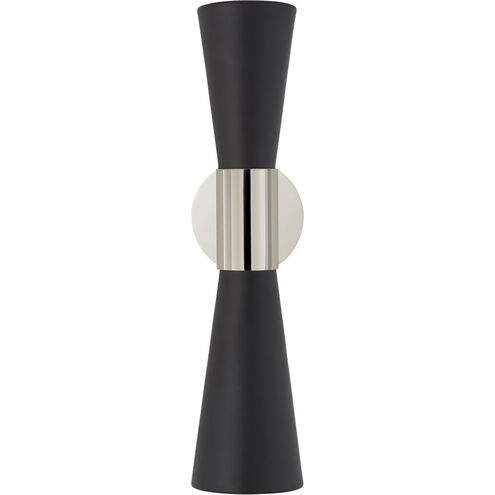 AERIN Clarkson 2 Light 4.5 inch Polished Nickel Narrow Sconce Wall Light in Black, Polished Nickel and Black, Medium