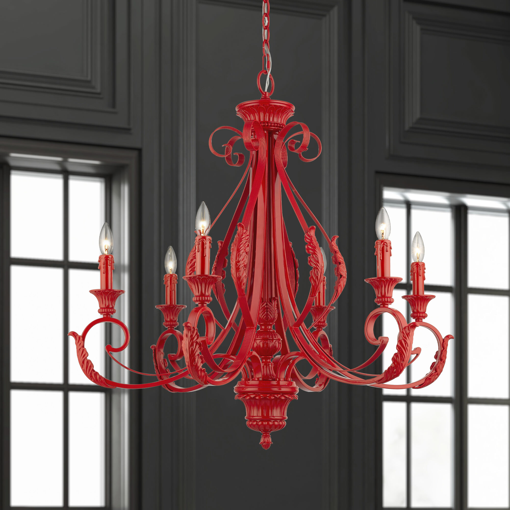 Valencia 6 Light 35 inch Shiny Red Large Chandelier Ceiling Light