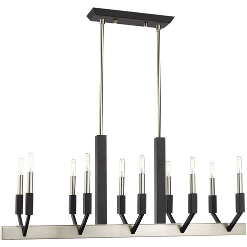 Beckett 10 Light 40 inch Brushed Nickel & Black Linear Chandelier Ceiling Light