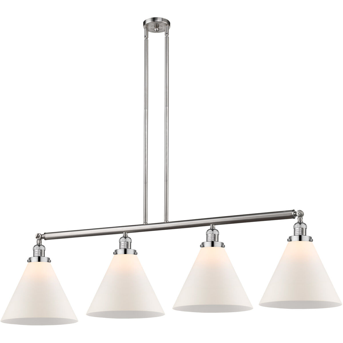 Franklin Restoration X-Large Cone LED 56 inch Brushed Satin Nickel Island Light Ceiling Light in Matte White Glass, Franklin Restoration