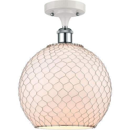 Ballston Large Farmhouse Chicken Wire LED 10 inch White and Polished Chrome Semi-Flush Mount Ceiling Light in White Glass with Nickel Wire, Ballston